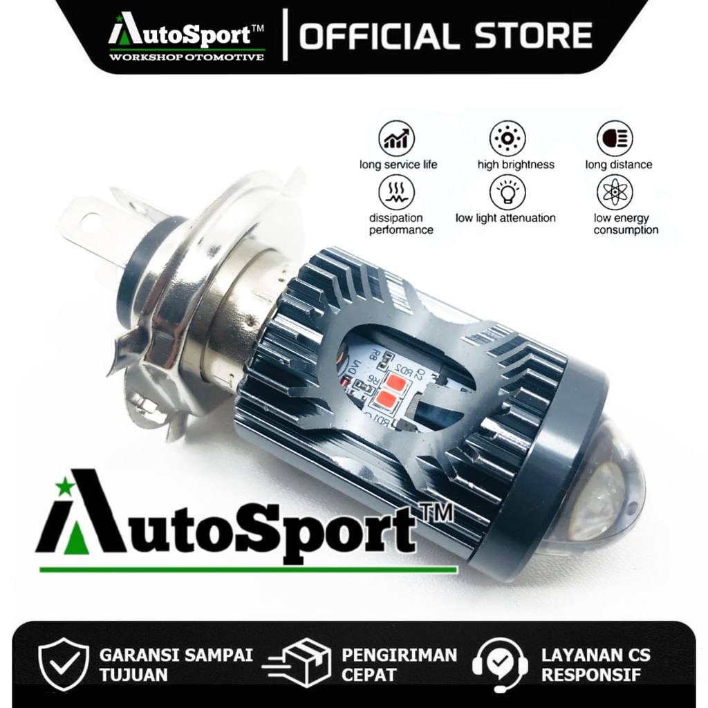 LAMPU UTAMA MOTOR H4 LASER 30 LED ALIEN H4 LED LASER 2 WARNA HI / LOO 20 WATT | BOHLAM LED H4 | LAMP