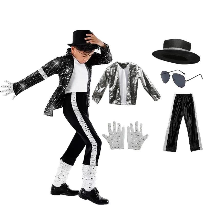 Boy Michael Jackson Costume Cosplay ce Star Halloween Carnival Superstar Singer Party Boys 80s 90s H