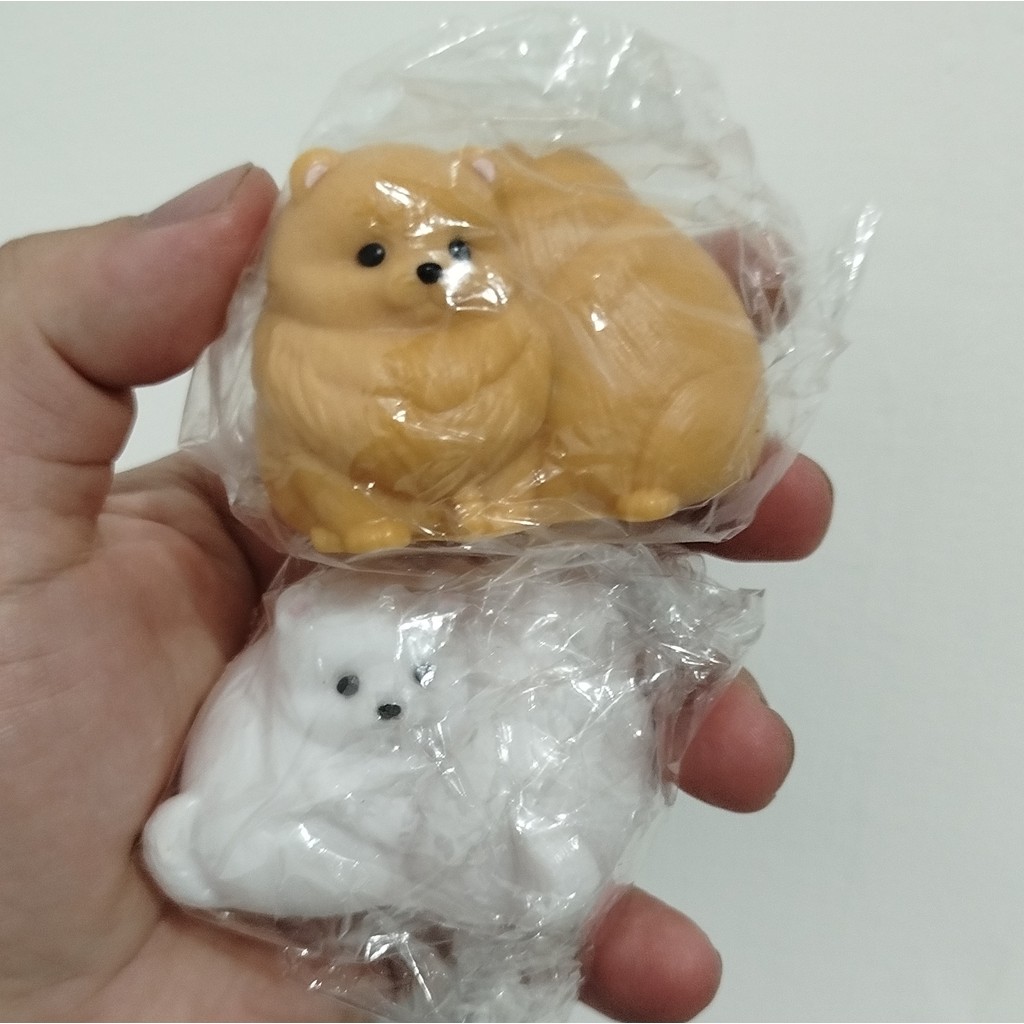 Gashapon Anjing Pomeranian Dog Mini Fluffy Set White & Brown