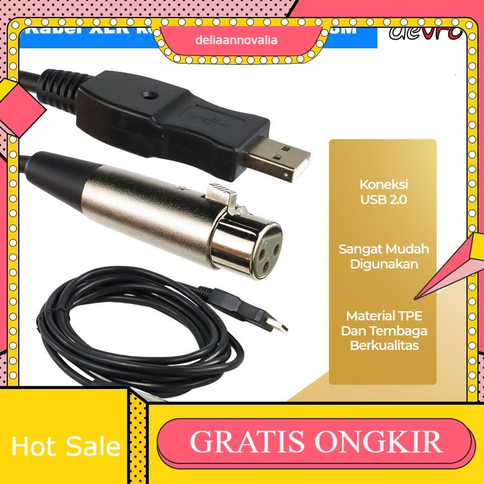 Kabel XLR ke USB - Kabel Microphone Mikrofon ke USB 2.8 Meter - USB to XLR Microphone Studio Audio A