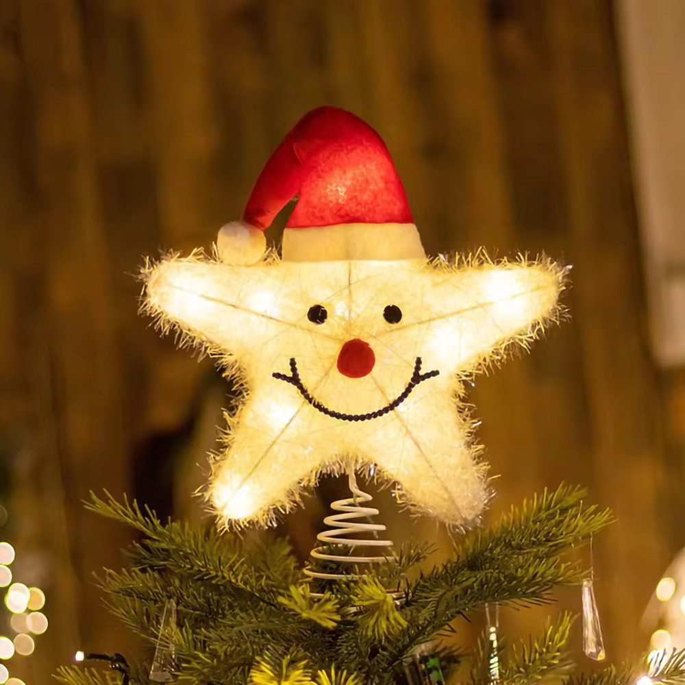 LED Christmas Tree Star Light Topper Battery Operated Treetop Decoration Hanging Xmas Decoration Orn