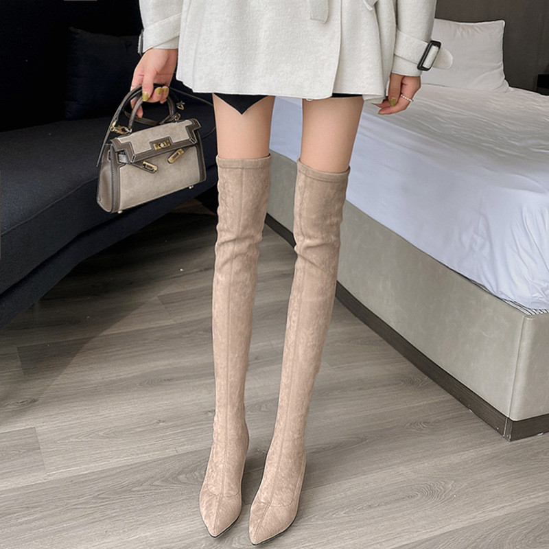 Long Boots for Women, Stretch Long Boots, Pointed Toe High Heel Boots, Over-the-Knee Boots, Suede Hi