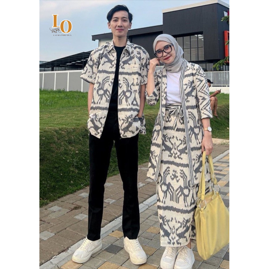 Baju Batik Tenun Couple Atasan Bawahan Wanita Kemeja Pria Motif NTT Premium Rok Span