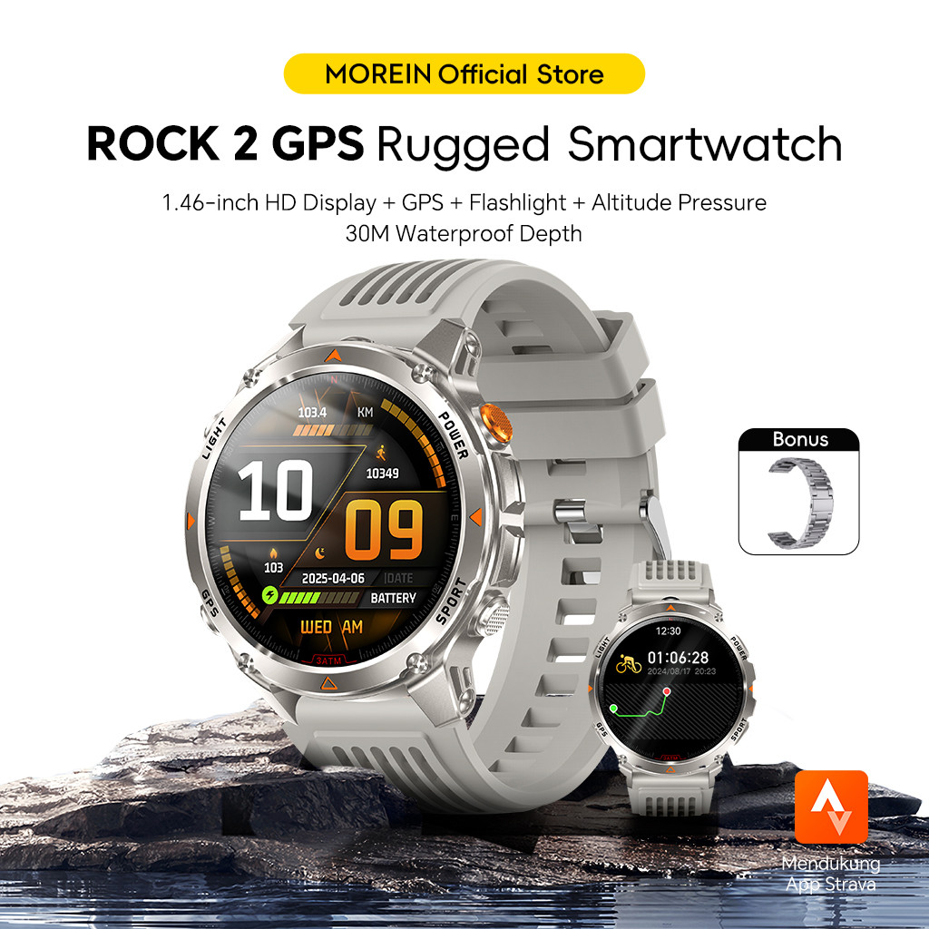 Morein Rock 2 GPS Smartwatch - Tahan Air 3ATM | GPS Kompas | Altimeter Barometer | Monitor Kesehatan