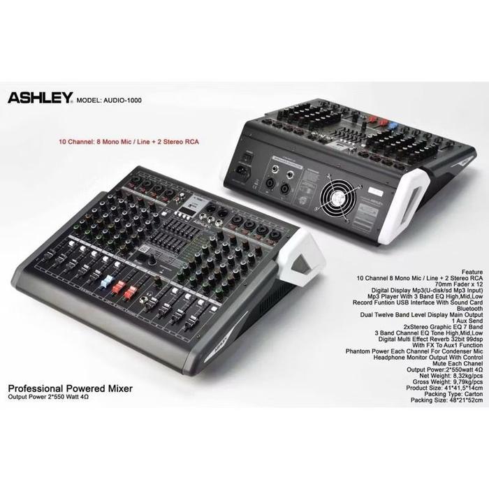 POWER MIXER ASHLEY AUDIO 1000 AUDIO1000 ORIGINAL 550 WATT 10 CH DOUBLE EQUALIZER