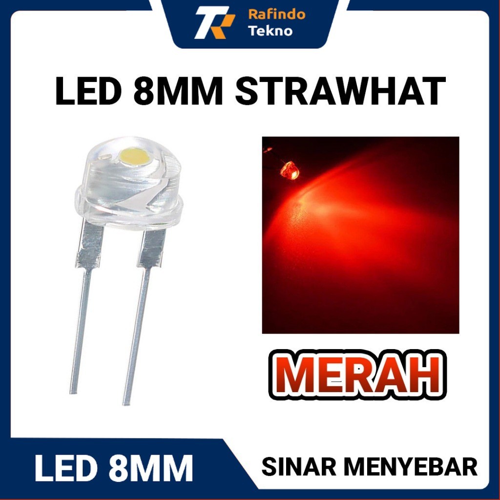 LED Strawhat 8mm Body Clear | Lampu LED Topi - Warna Merah