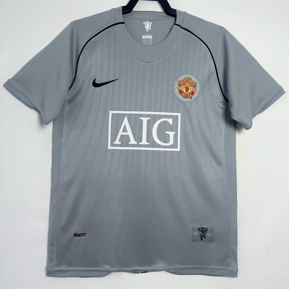 Jersey Sepak Bola Lengan Pendek Kiper Manchester United Dewasa Retro 2007-08 T shirt pria