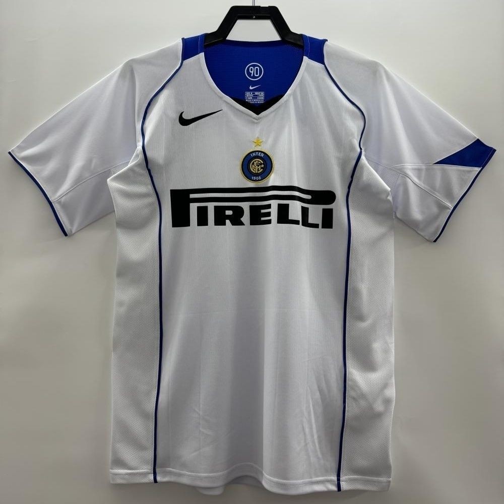 Jersey Sepak Bola Lengan Pendek Putih Tandang Inter Milan Vintage Dewasa 2004-05 T shirt pria
