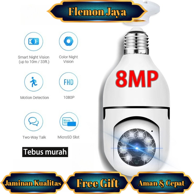 V380 Pro CCTV/IP Kamera/Kamera cctv Bulb HD 8MP  Wifi Lampu 360 PTZ  Anti Air CCTV Wifi Jarak Jauh L