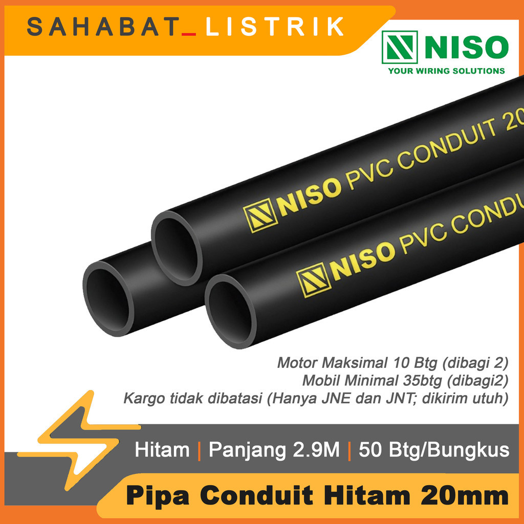 PIPA NISO LISTRIK CONDUIT HITAM NISO 20mm PANJANG 2.9M