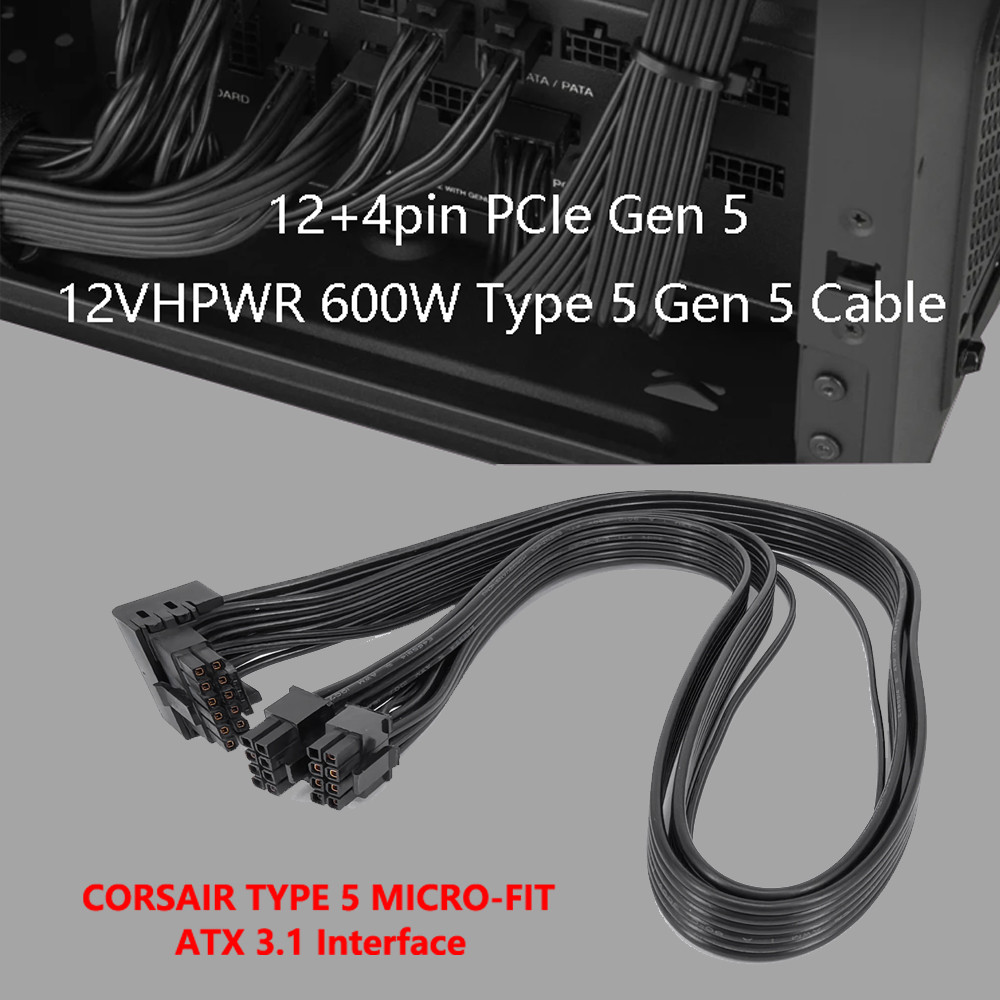 For Corsair SF1000L SF850L Type 5 PCIE CABLE MICROFIT ATX31 600W PCIe 50 12VHPWR 16Pin PSU Cable FOR