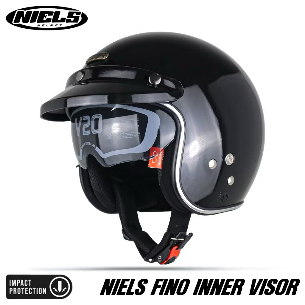 NIELS - Helm Bogo Retro Fino Inner Visor Dewasa Free Retro Style Pet SNI Motorcycle