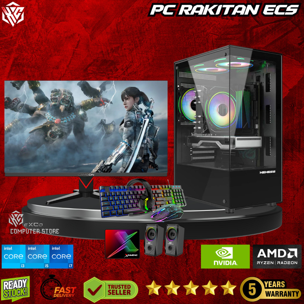 PC Rakitan ECS - PC Gaming Fullset Ryzen 3 3200G RAM 32GB SSD 256GB Lengkap Monitor 24 Inch Siap Pak