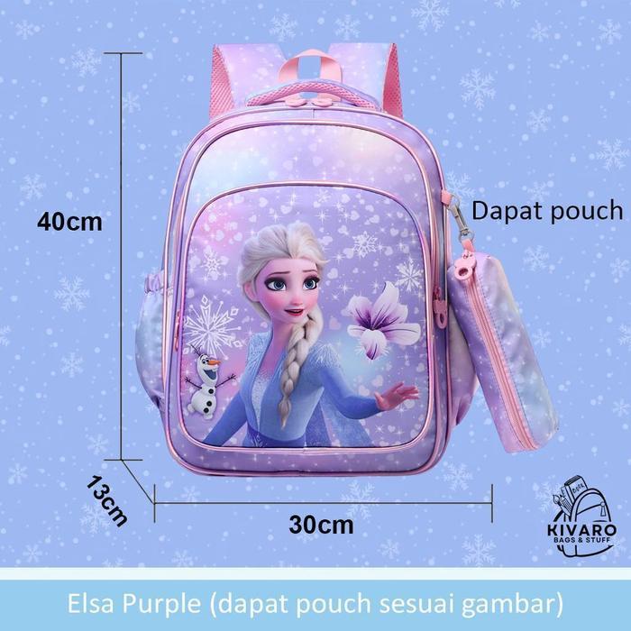 Kivaro Tas Ransel Anak SD Perempuan Besar 43cm Motif Hello Kitty & Unicorn Dapat Pouch Unicorn Bahan