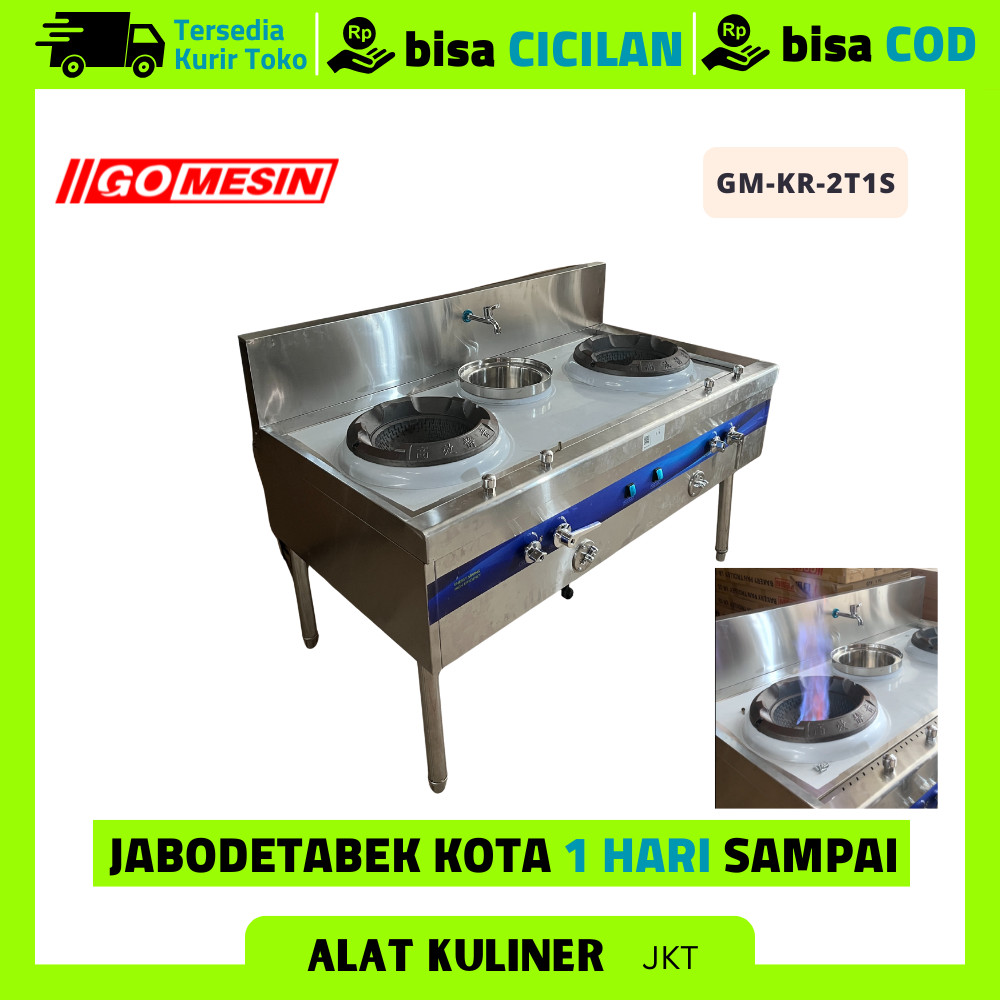 Kompor Gas Kwali Range Gomesin KR-2T1S 2 Tungku 1 Soup Stainless - Api Besar