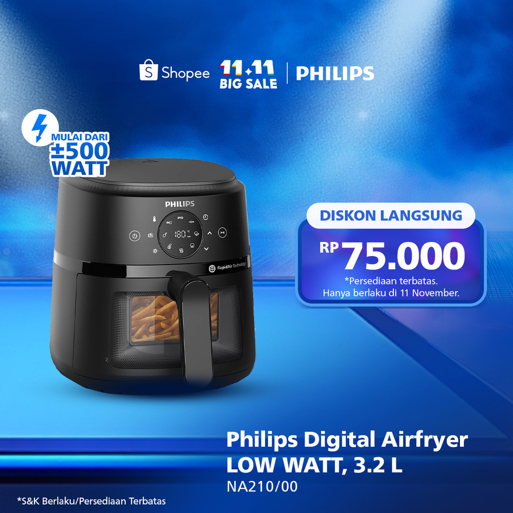 BARU Philips Airfryer Low Watt 500W Transparan BEST COMPACT SIZE 3.2L NA210/00. Air fryer multifungs