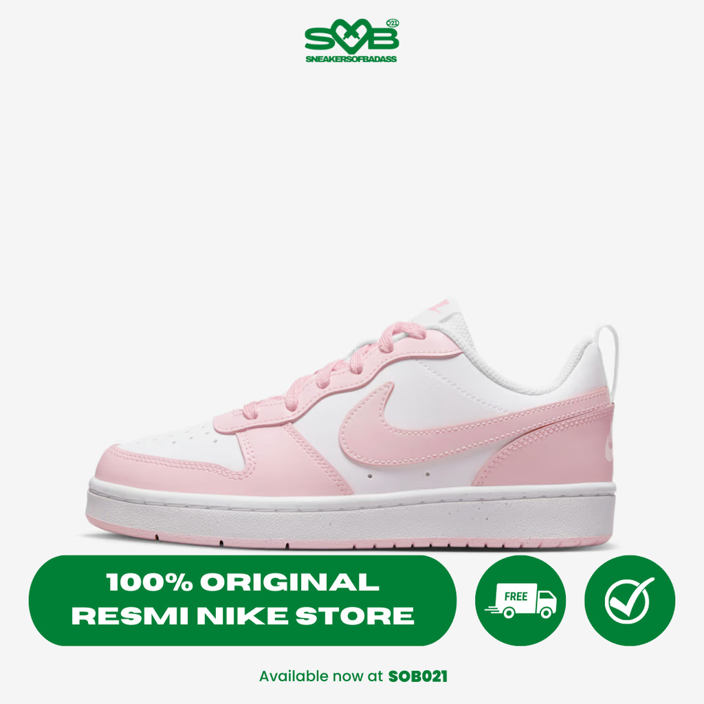 Sepatu Sneakers Nike Court Borough Low 2 SE Big Kids' Shoes White/Pink Foam - DQ0492-100