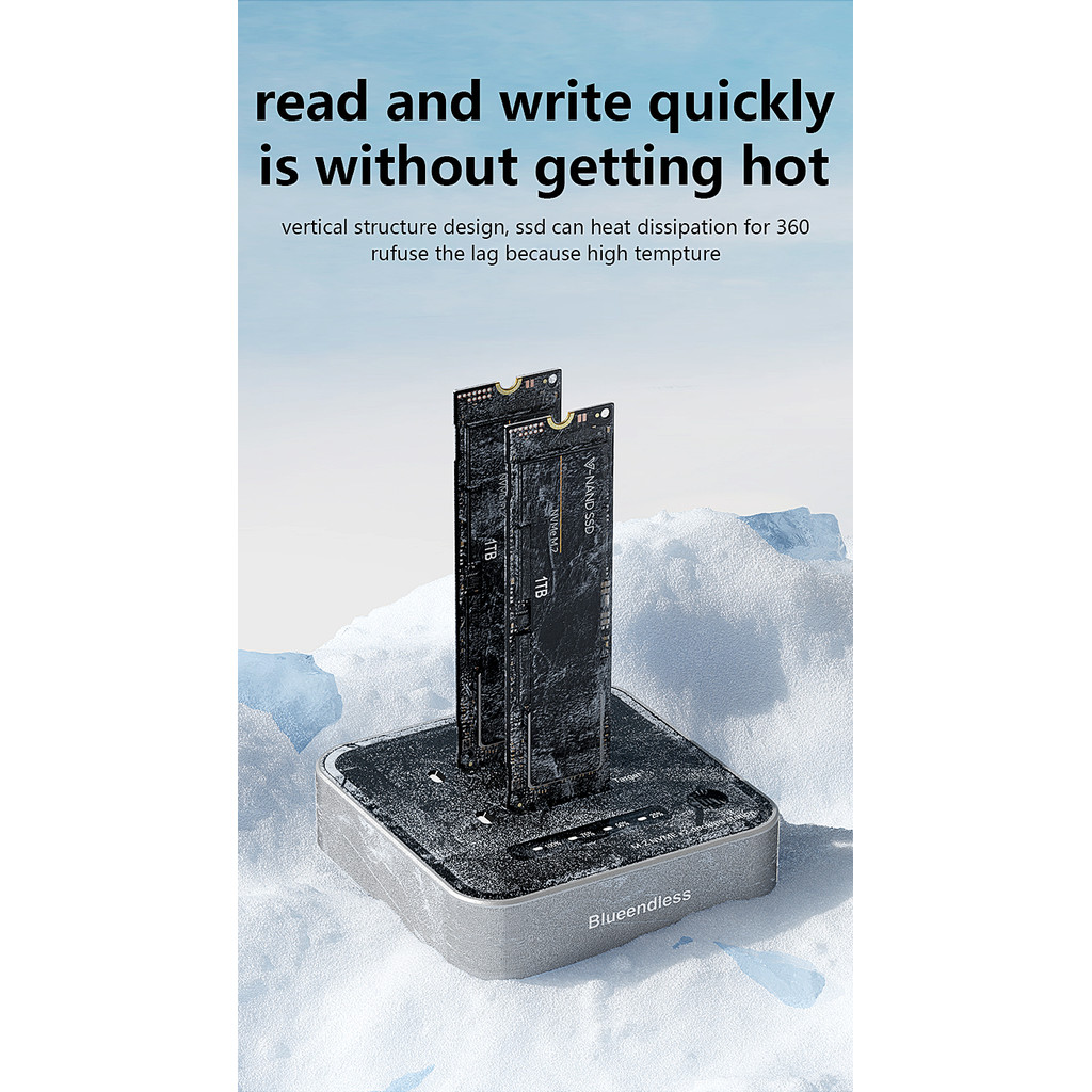 Blueendless DualBay M2 NVME SSD Clone M2 NVme SSD reader 20Gbps USB32 Type C OFFline Clone Duplicato