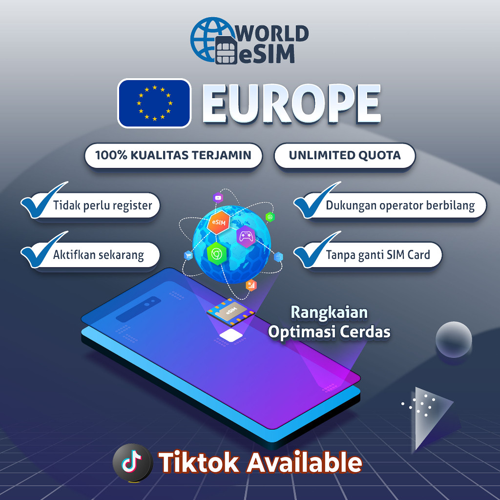 Worldesim Europe 36+ Countries esim Roaming 5G Data 3-20GB 3-30Hari | High Speed Travel Data