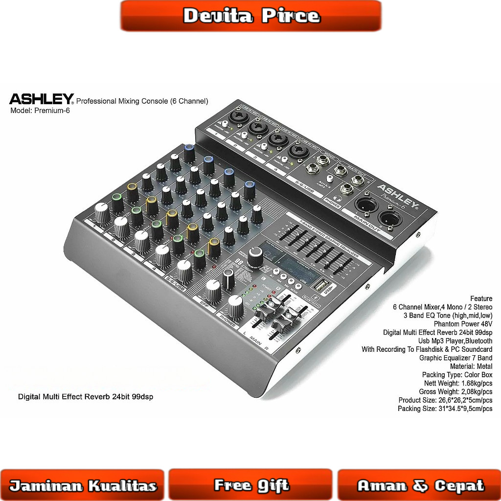 MIXER AUDIO ASHLEY PREMIUM 6 ORIGINAL / MIXER 6 CHANNEL ASHLEY PREMIUM6