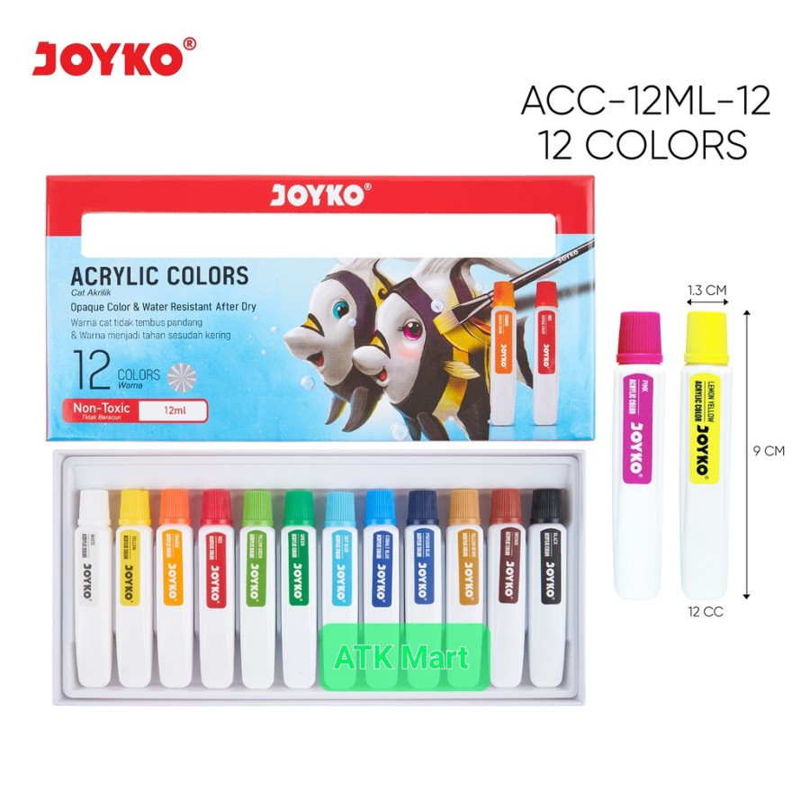 JOYKO Cat Akrilik Acrylic Colors ACC-12ML 12 Warna [ SET ]
