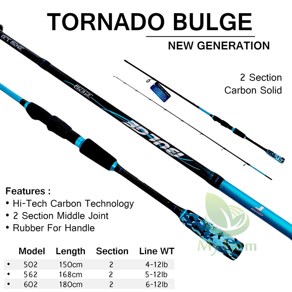 Tornado Bulge 150 165 180 Cm Joran Casting Carbon Solid Sambung 2 Untuk Galapung Tangkai Tongkat Pan