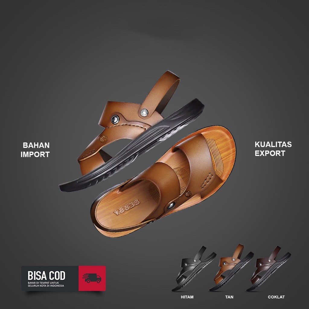 Sandal Pria Kulit Asli Impor Slip On Trendy Terbaru Model Open TOP