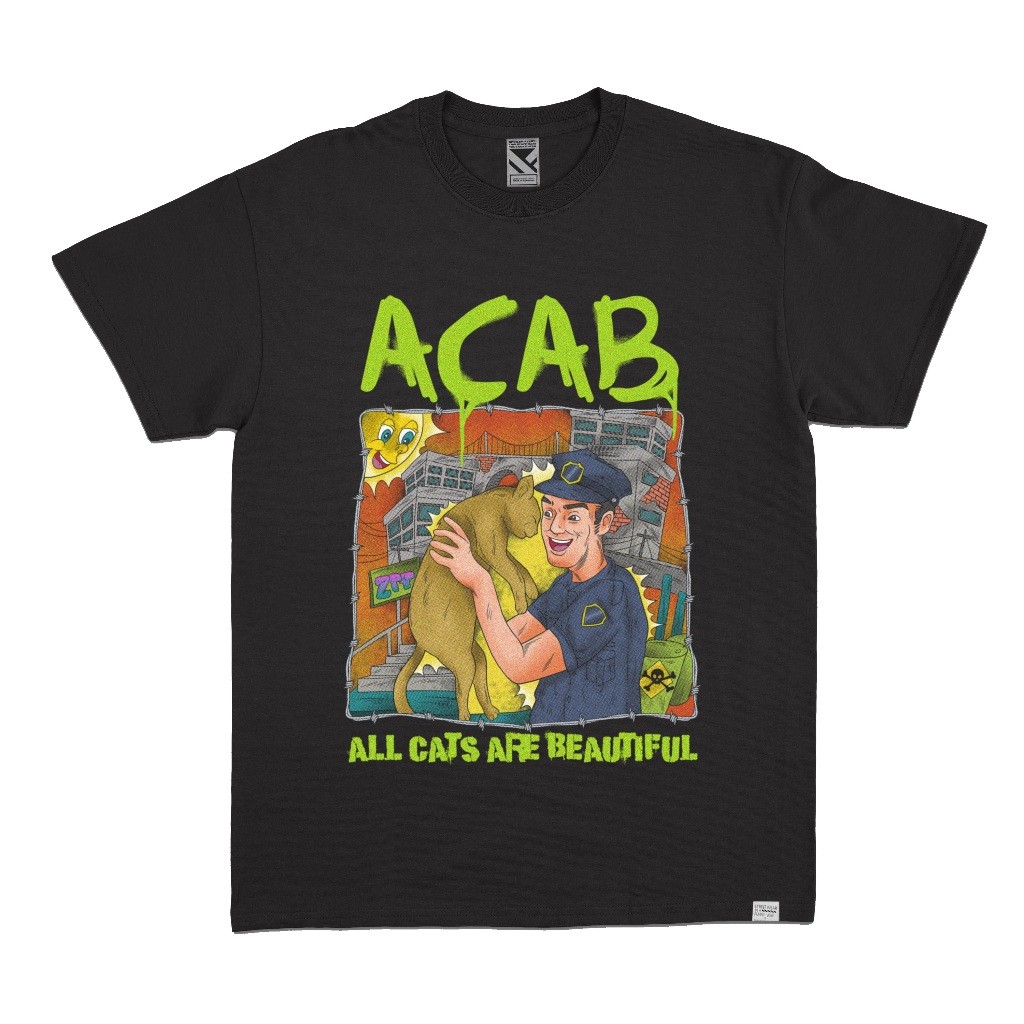 Hits Boxy Oversize Tshirt Acab All Cats Are Beautiful Black | Kaos Skena Pria Hitam Lucu Plesetan Pa