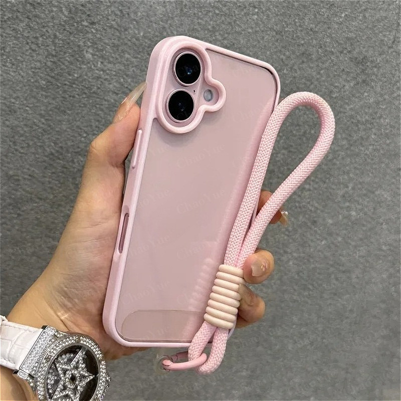 Dengan Lanyard Luxury Candy Clear Acrylic Phone Case Kompatibel Untuk iPhone 16 15 14 13 12 11 Pro M