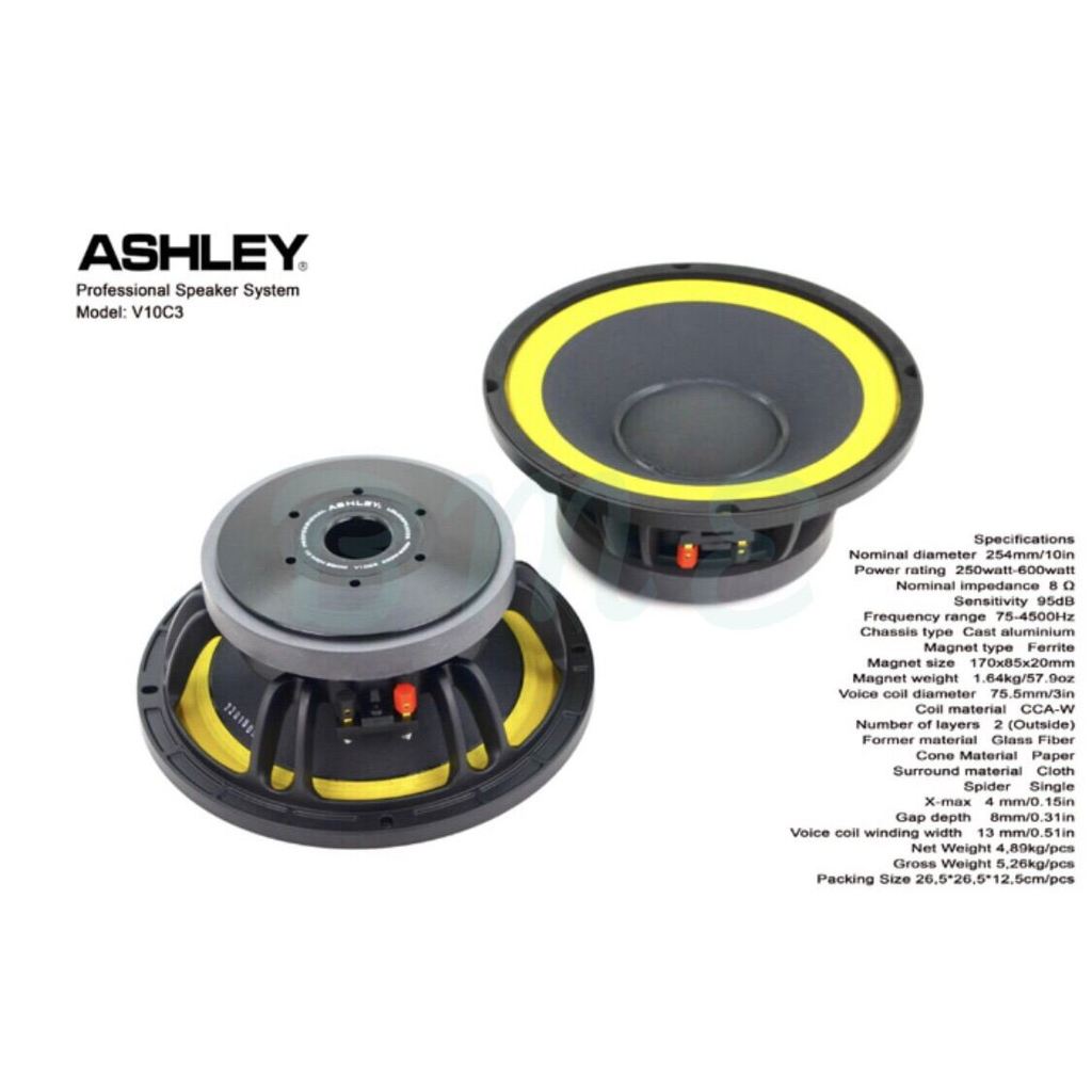 Speaker Component Ashley V10C3 Woofer 10 inch Original