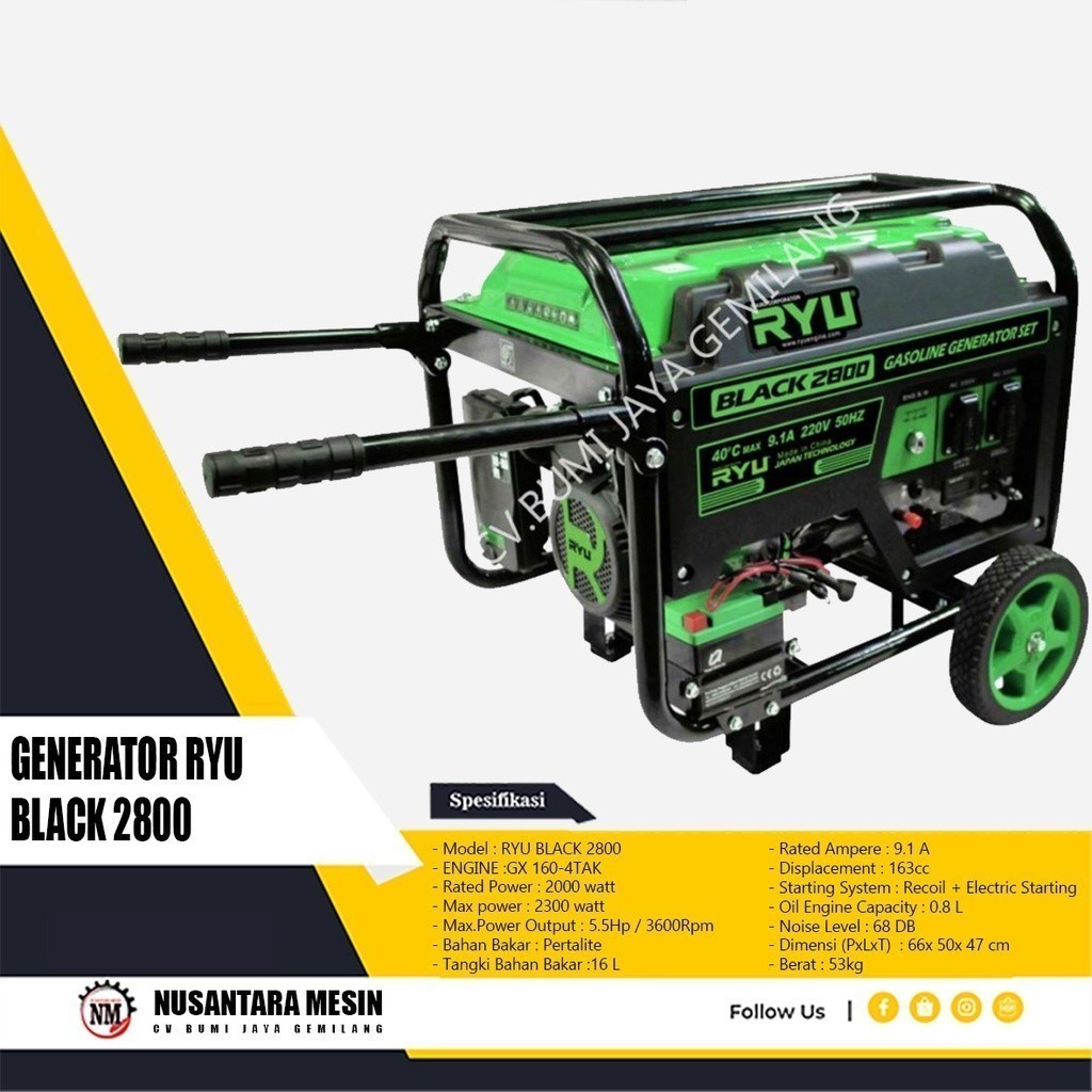 MESIN GENSET / GASOLINE GENERATOR RYU BLACK 2800