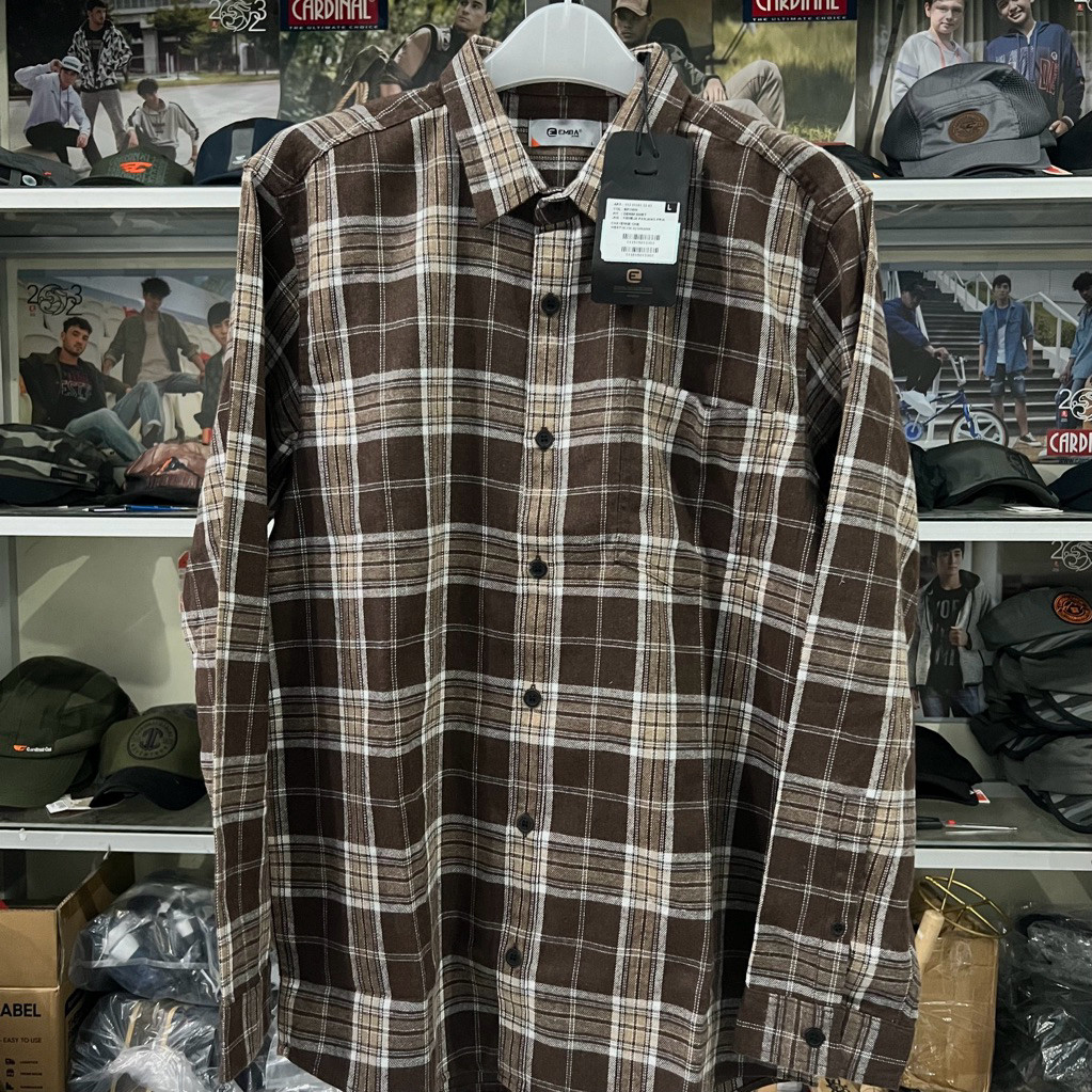 Kemeja Emba Lengan Panjang Katun Kotak-Kotak Original