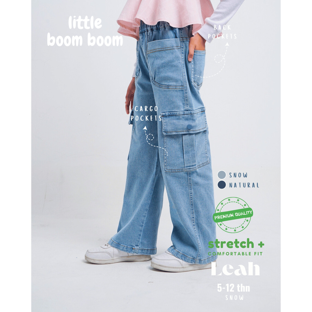 KIKKI SHOP LITTLE BOOM BOOM - Celana Anak Perempuan Cargo Jeans Panjang 1- 13 Tahun