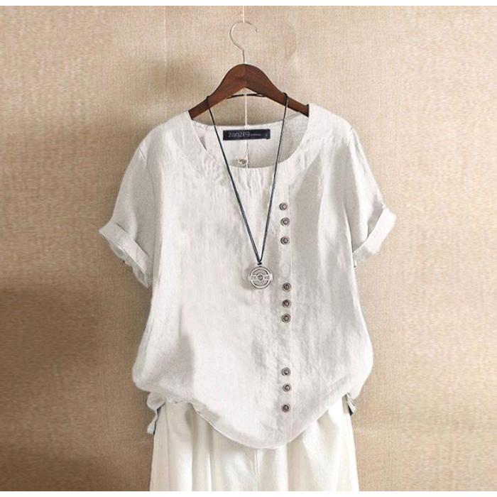 SALE - Blouse Atasan nita Ghea Katun Linen Rami Polos Tersedia Ukuran - Putih, L