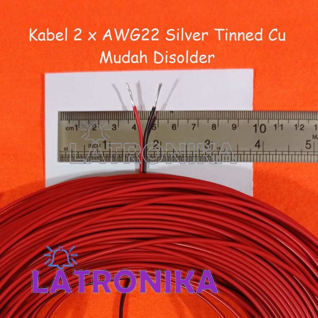 Kabel 2 x AWG22 Silver Tinned Cu Tembaga Mudah Disolder Per Meter 22AWG x 2 Cable AWG 22 AWG