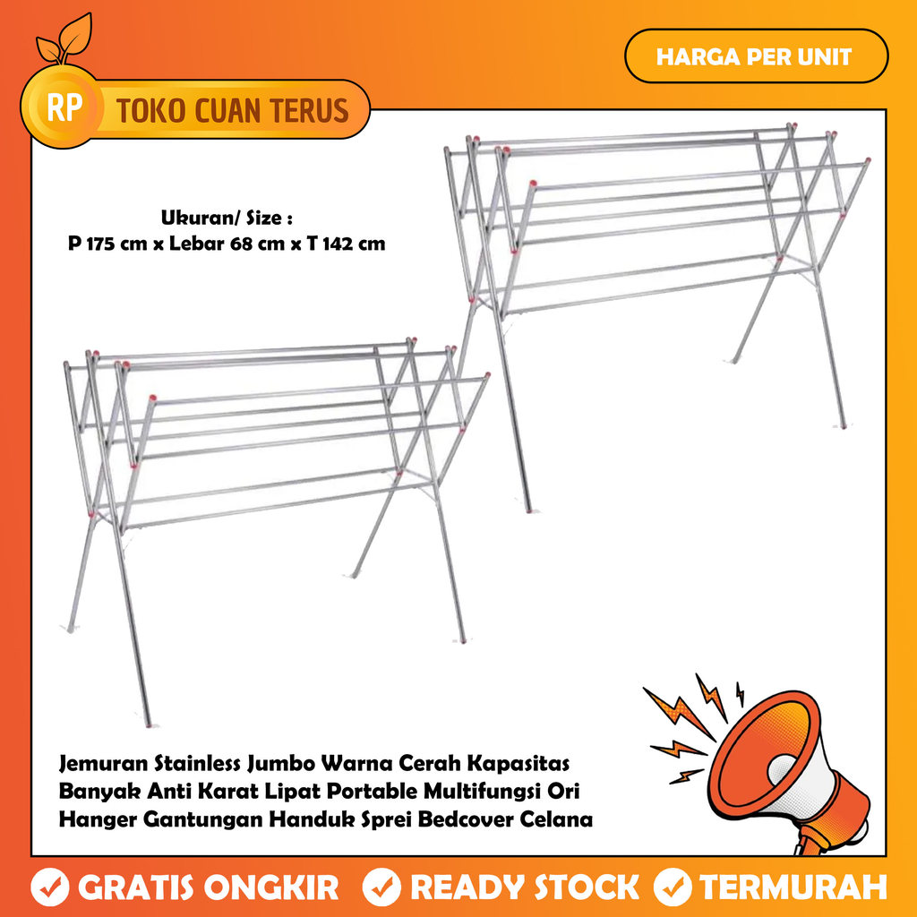 Jemuran Stainless Jumbo Warna Cerah Kapasitas Banyak Anti Karat Lipat Portable Multifungsi Hanger Ga