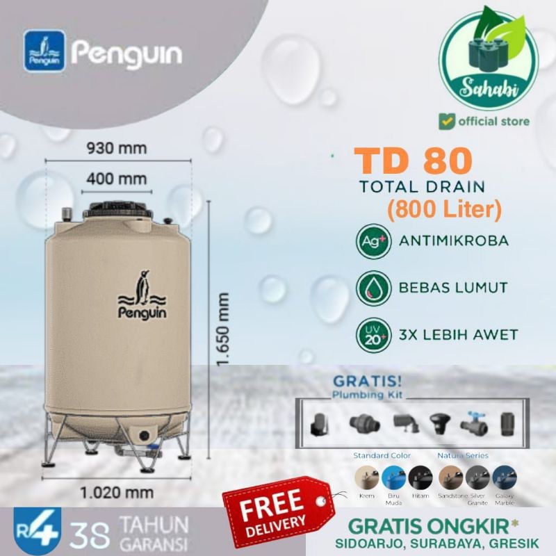 Tandon Air / Toren Air / Tangki Air Penguin TD 80 / 800 Liter Anti Lumut