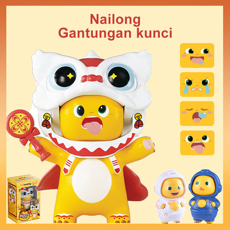Terlaris Nailong Barongsai Dino Kuning Mainan Berubah Wajah KeyChain / Ganti Face Lucu Nailong Dekom