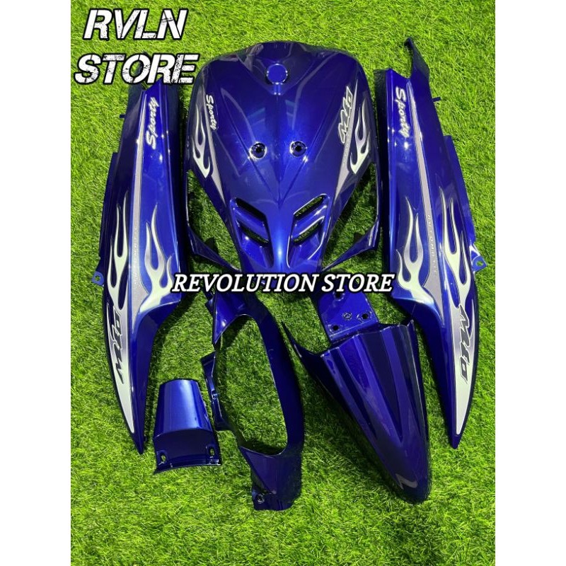Cover ful body halus full set Yamaha Mio sporty biru candy plus striping api transparan