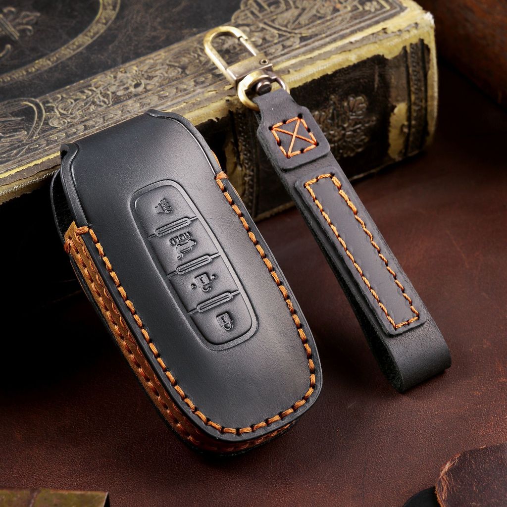 Leather Car Key Cover Keyain Holder Case Protector for Nissan X-trail T33 Kicks Qashqai J12 Juke Tea