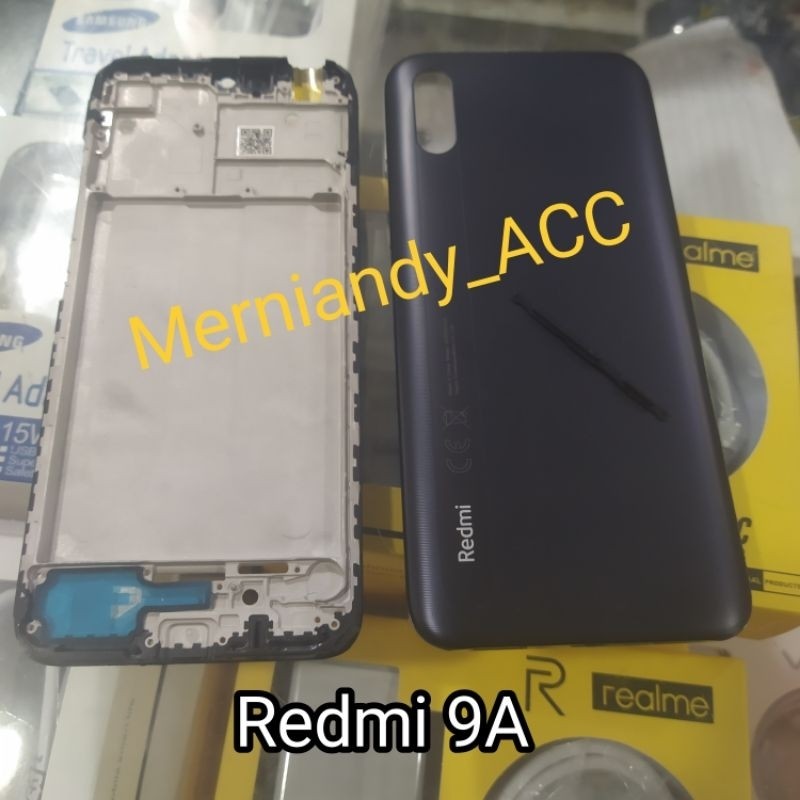 Xiaomi Redmi 9A Casing Kessing housing Fullset Backdoor tutup belakang + Bazle + Frame tulang tengah
