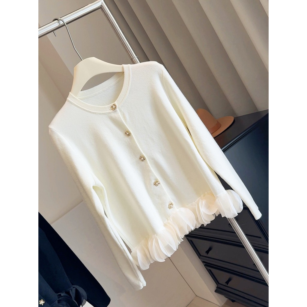 Elegant Little Chanel Style Petal Patchwork Long Sleeve Sweater for Women