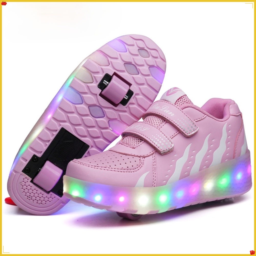 Two-wheel LED Sneakers with two-wheel boys Girl Roller Skate Shoe Casual with Roller Girl Shoe Pulle