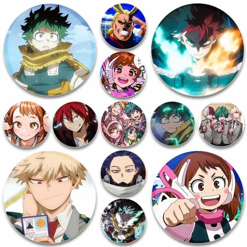 Round Anime Gift Badge Midoriya Izuku Bakugou Katsuki Todoroki Shoto Ochaco Uraraka Cartoon Brooches