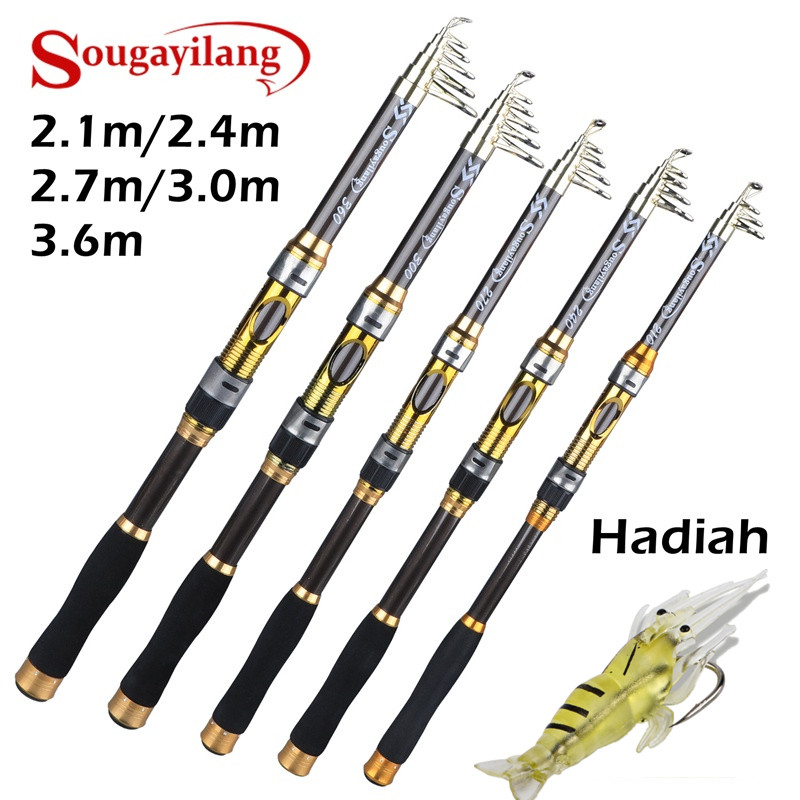 Terlaris Sougayilang Joran Pangcing 2.1m-3.6m Carbon Teleskopik Danau Laut 210/240/270/300/360 Pangc