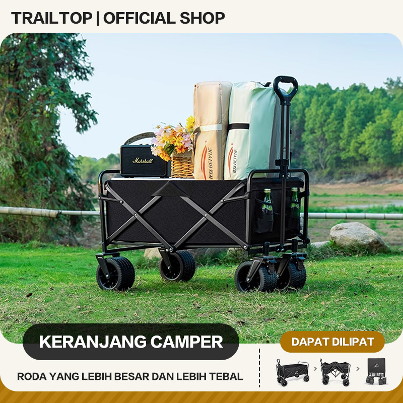 TrailTop Troli Lipat Roda Besar Gerobak Lipat Portable Outdoor untuk Kamping dan Belanja