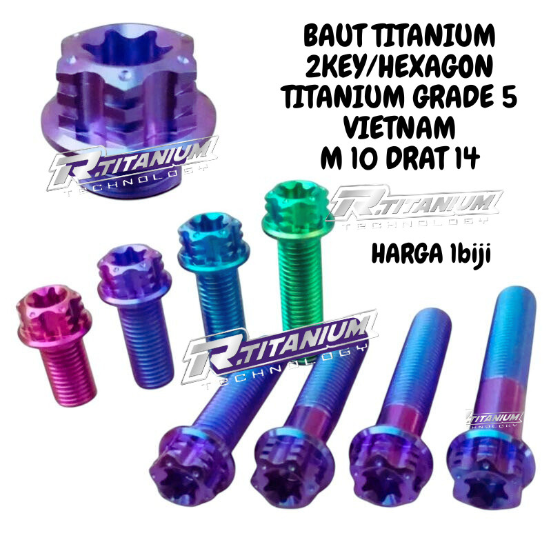 BAUT M10 drat 14 2KEY / 2KUNCI / HEXAGON TITANIUM GRADE 5 VIETNAM HARGA 1BIJI