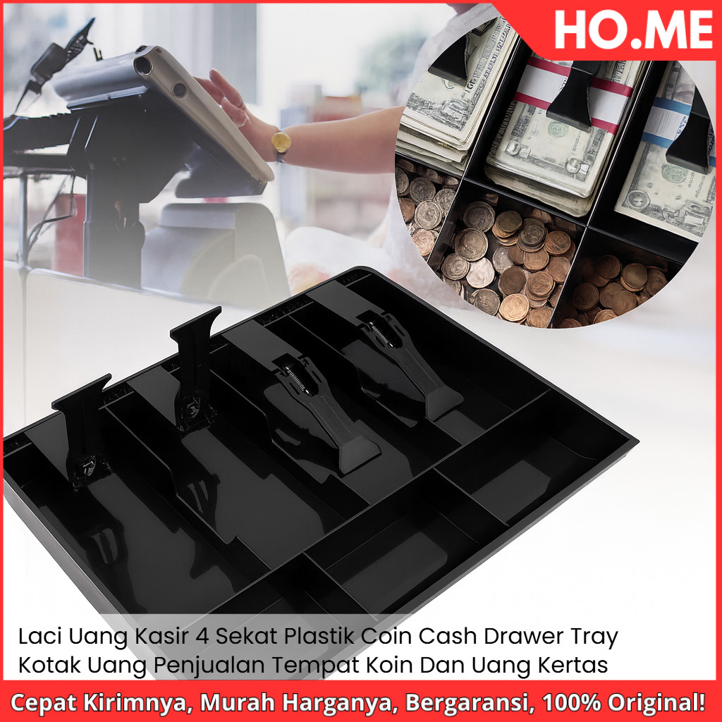 [HO.ME] Laci Uang Kasir 4 Sekat Plastik Coin Cash Drawer Tray - Kotak Uang Penjualan - Tempat Koin d