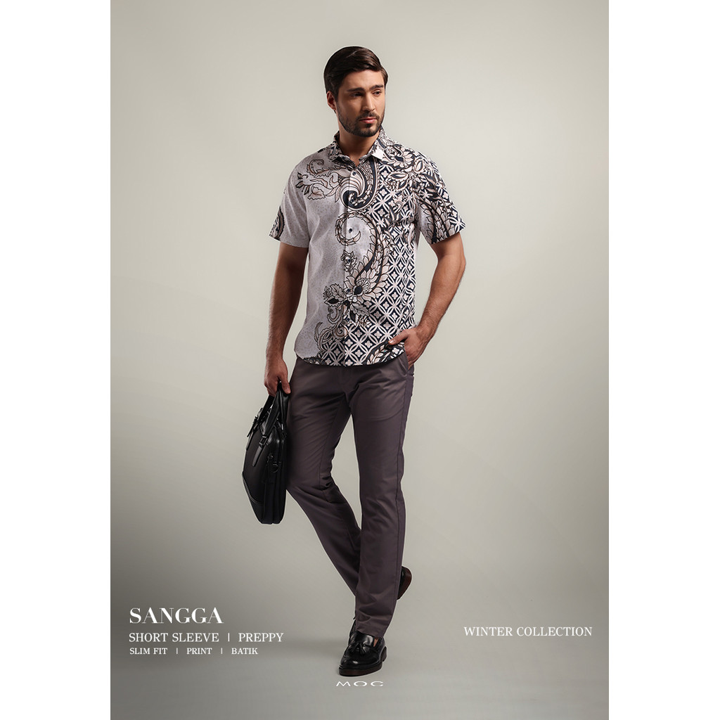 MOC - Kemeja Batik Pria Lengan Pendek Sangga - White