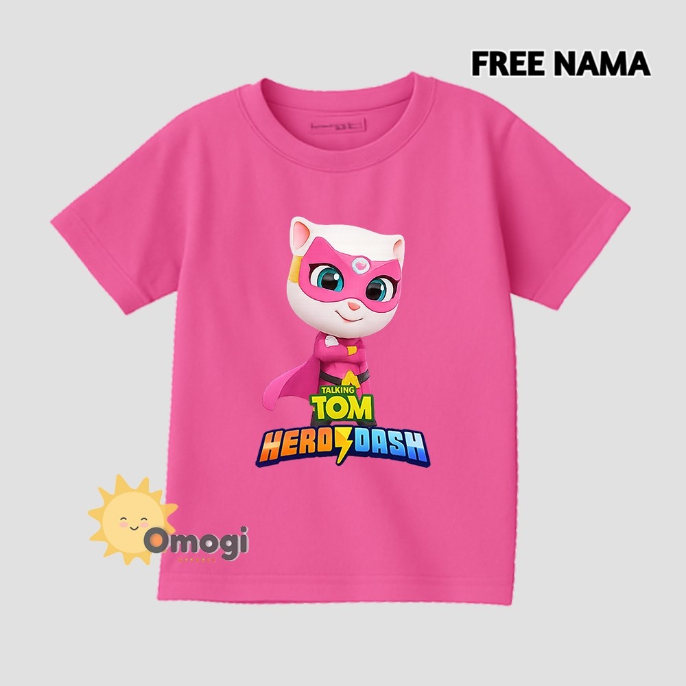 Baju Kaos Anak Angela My Talking Tom Hero Dush Free Nama Atasan Anak Laki-Laki/Perempuan Combed 30s